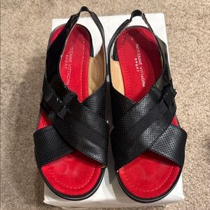 Adrienne Vittadini Black and Red Crisscross Sandals